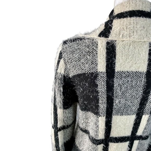 Love Taken Drape-Collared Open Front Cardigan Sweater Black & White, Medium - Picture 4 of 12